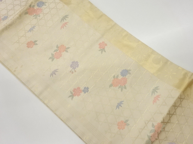 蛇籠に花々模様織出し名古屋帯